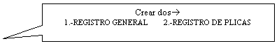 Llamada rectangular: Crear dos�
1.-REGISTRO GENERAL	2.-REGISTRO DE PLICAS
